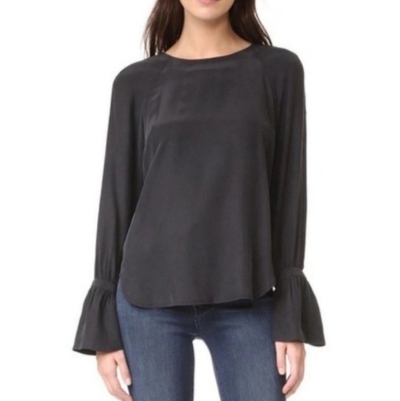 Frame Black Charmeuse Silk Tie Sleeve Top - Picture 1 of 13